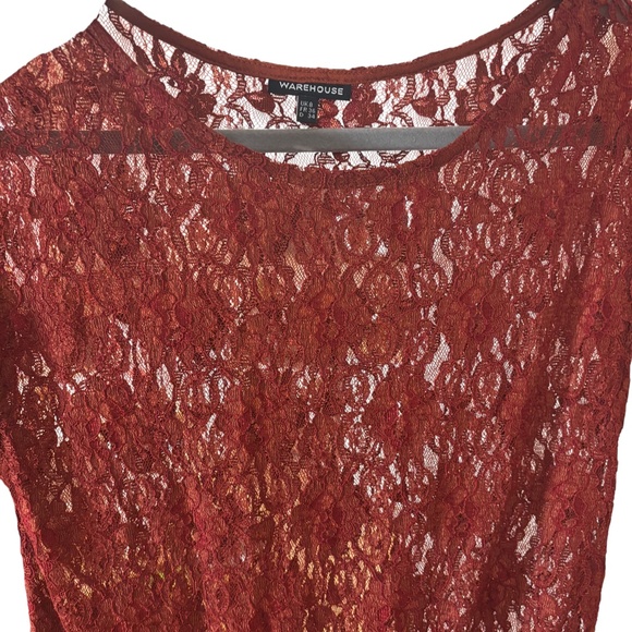 Warehouse Red Sheer Floral Lace Midi Dress UK 8 / US 4 festival bohemian boho - Picture 7 of 15